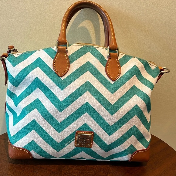 Dooney& Bourke Satchel Shoulder Bag Wavy Lines coated canvas green / Wh   Brown - Picture 1 of 17